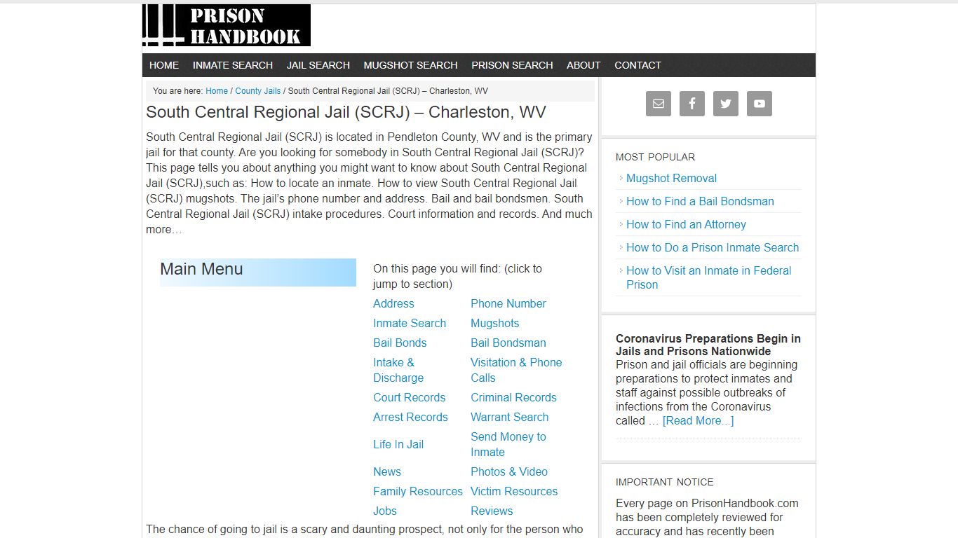 South Central Regional Jail (SCRJ) – Charleston, WV - Prison Handbook